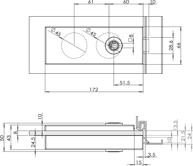 Glastürbeschlag Set Eckig Schwarz, GT003